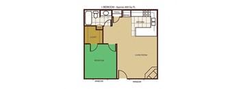 1 Bed Floor Plan at Mountain View Villa Apartments, Arizona