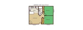 2 Bed Floor Plan at Mountain View Villa Apartments, Arizona, 86326