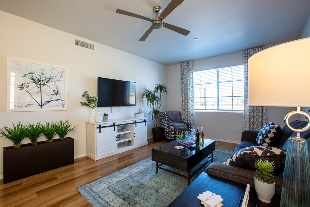a living room with a couch and a coffee table