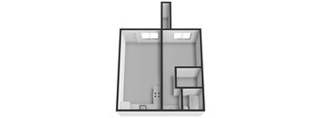 A black and white image of a house layout.
