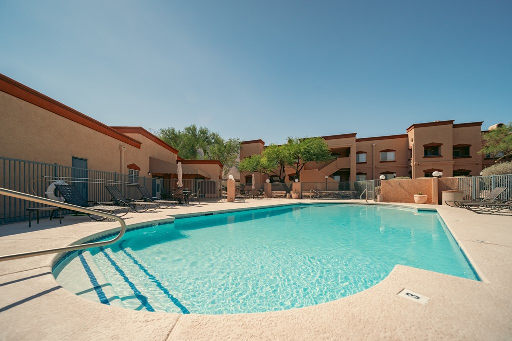 A swimming pool in a desert-like setting.