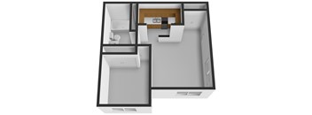 A 3D rendered image of a house layout.
