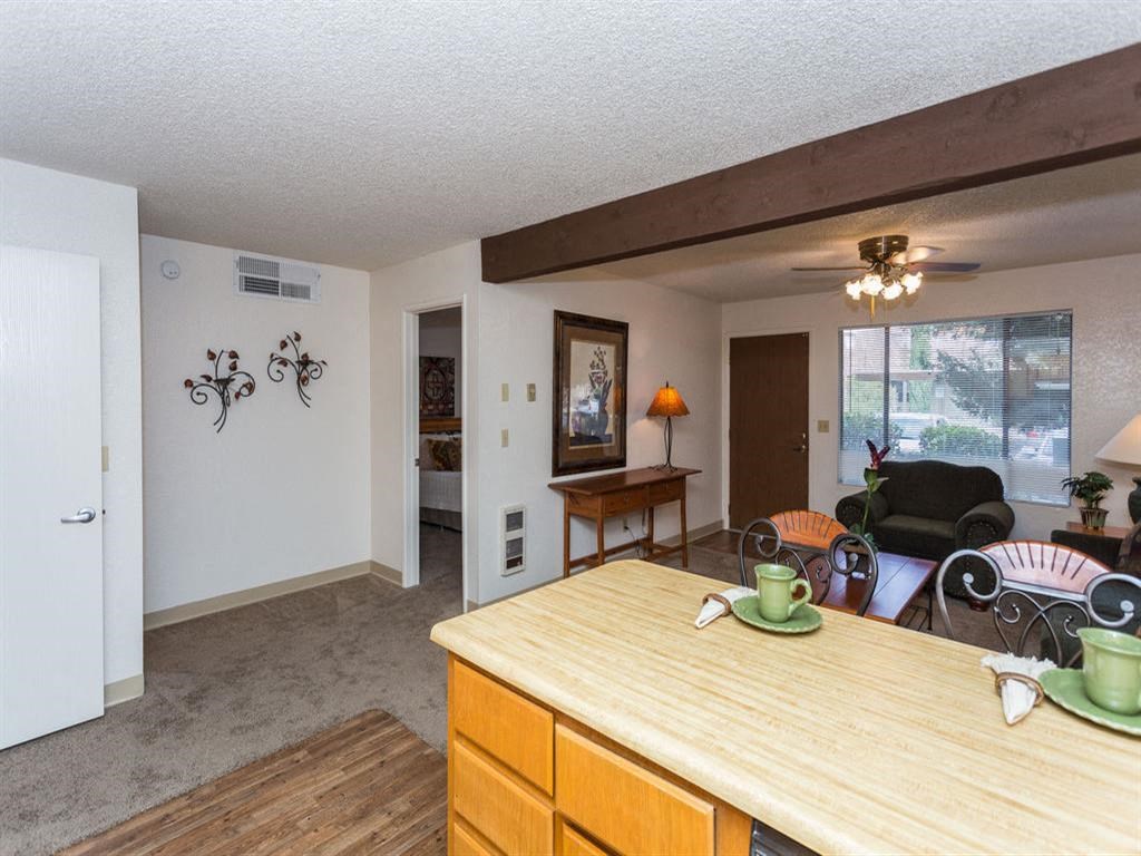 Kitchen With Living Area View at Mountain View Villa Apartments, Arizona