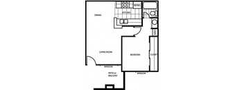 One Bedroom Floor Plan at University Square Apartments, Flagstaff, AZ
