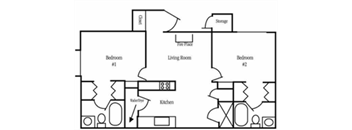 2 Bedroom Floor Plan at Country Club Meadows Apartments, Arizona