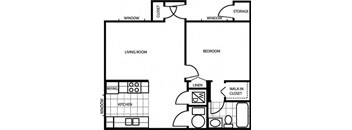 One Bedroom Floor Plan at Country Club Terrace Apartments, Flagstaff, AZ, 86004