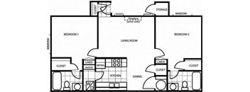 Two Bedroom Floor Plan at Country Club Terrace Apartments, Flagstaff, AZ