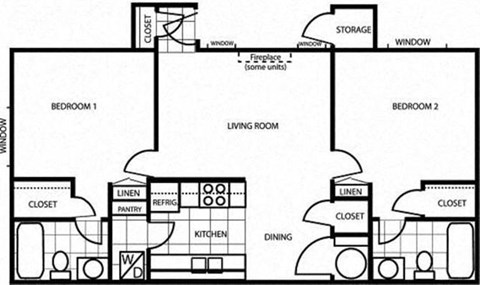Two Bedroom Floor Plan at Country Club Terrace Apartments, Flagstaff, AZ
