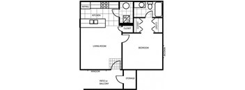 One Bedroom Floor Plan at Country Club Vista Apartments, Flagstaff, Arizona