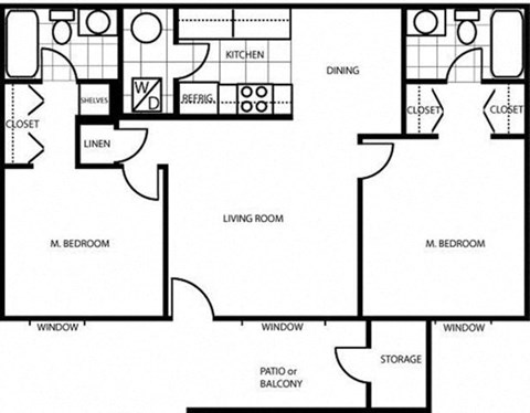 Two Bedroom Floor Plan at Country Club Vista Apartments, Flagstaff