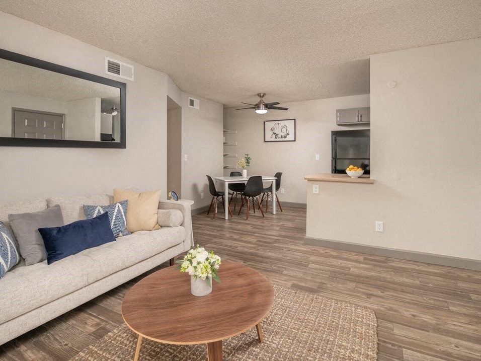 a living room with a couch and a coffee table