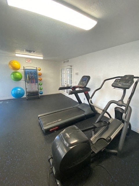 a gym with a treadmill and other exercise equipment