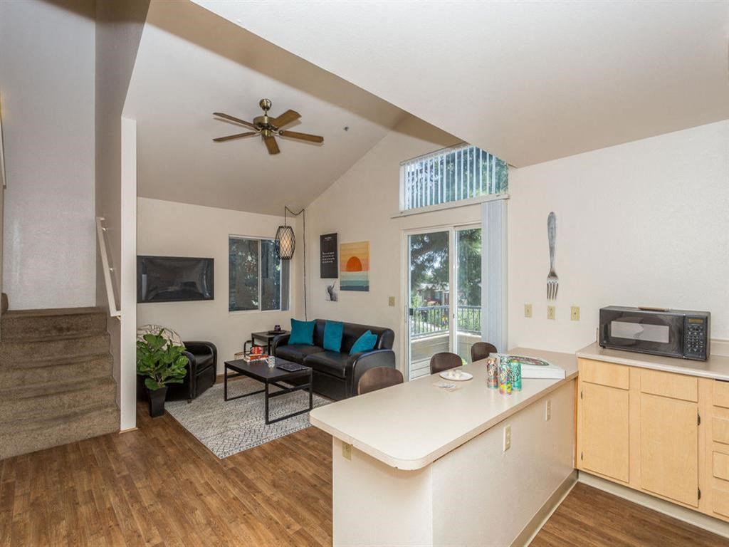 Kitchen Area With Living Space at Highland Village Apartments, Flagstaff, Arizona