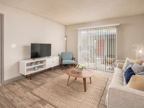 our apartments offer a living room with a couch and a tv