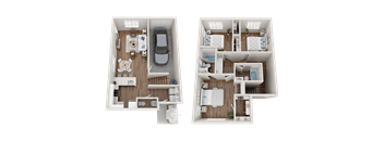 a floor plan of two bedrooms with a bathroom and a car