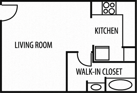 a floor plan of a house with a living room kitchen and a walk in closet