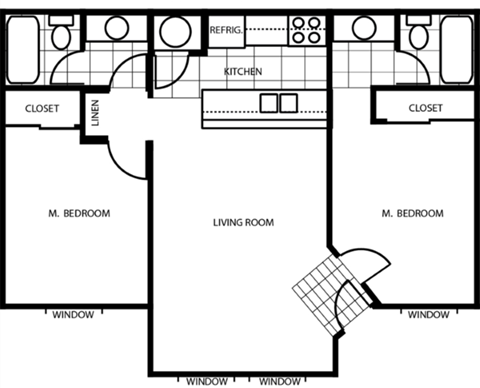 Two Bed Two Bath Floor Plan at Woodlands Village Apartments, Flagstaff, AZ, 86001