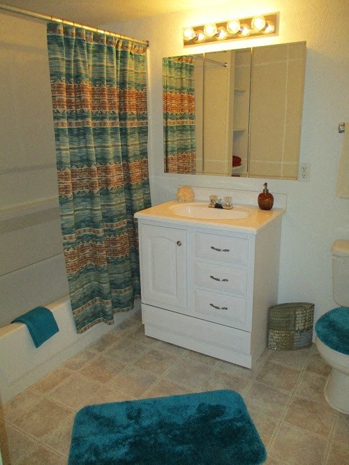 a bathroom with a sink toilet and bathtub
