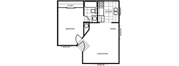 One Bedroom Floor Plan at Woodlands Village Apartments, Flagstaff