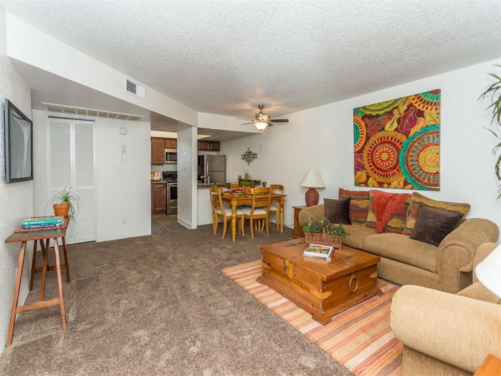 Living Room With Dining Area at Butterfield Apartments, Flagstaff AZ 86004