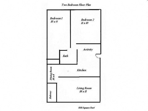 a diagram of a two bedroom floor plan