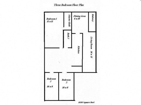 a diagram of a three bedroom floor plan