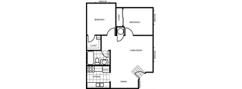 Two Bedroom Floor Plan at Woodlands Village Apartments, Arizona, 86001