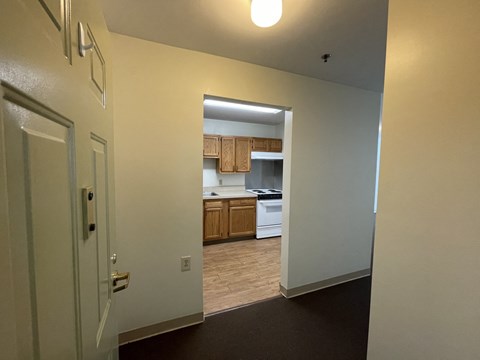a view of the kitchen from the living room