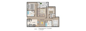 Three Bedroom, Two Bath Floor Plan