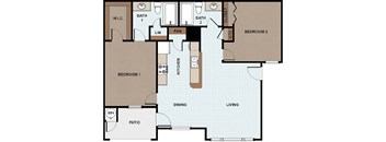 2 Bedroom, 2 Bathroom Floor Plan