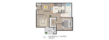 One Bedroom, One Bath Floor Plan