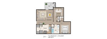 Two Bedroom, One Bathroom Floor Plan