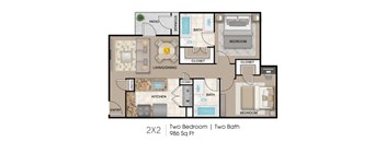 Two Bedroom, Two Bath Floor Plan