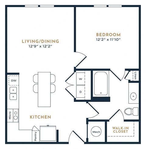 a floor plan of a bedroom apartment at 55 Fifty at Northwest Crossing, Houston, TX