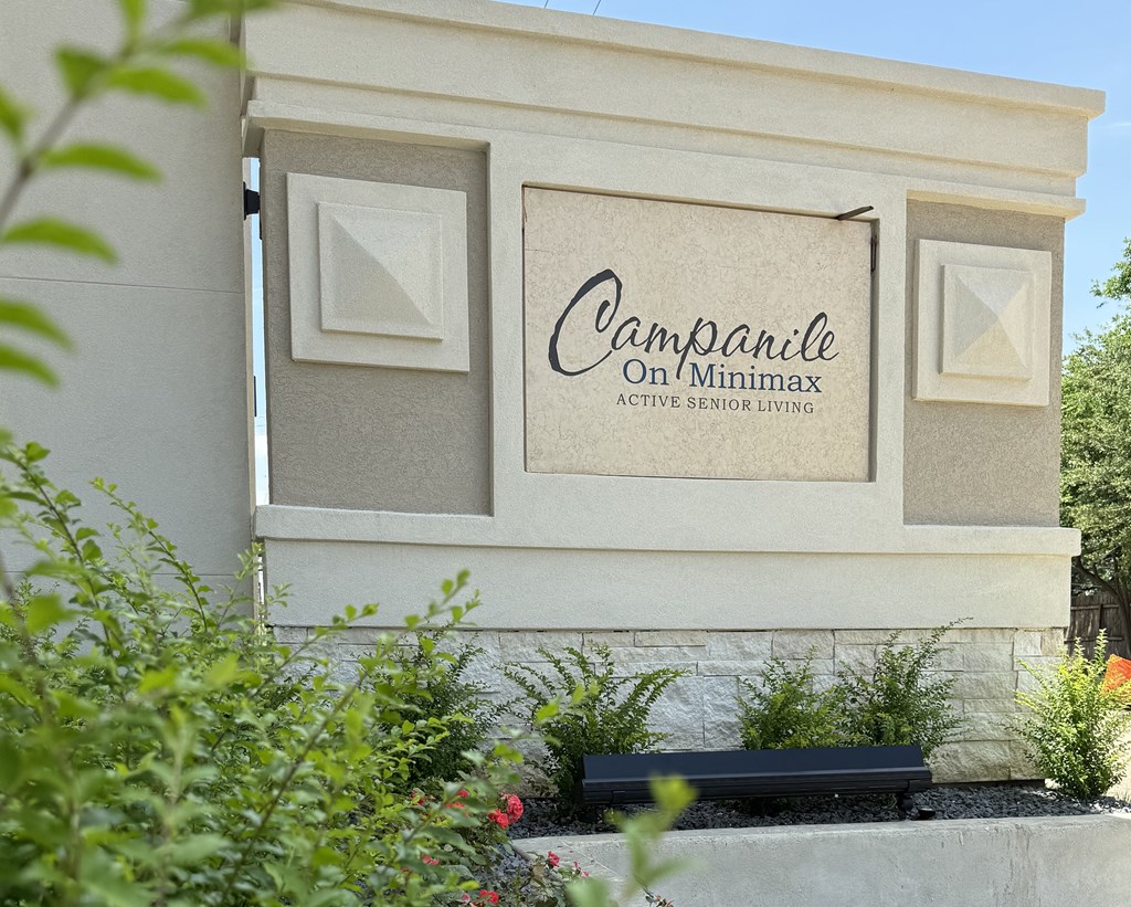 A sign for Campanile on Minimax Active Senior Living is displayed on a building.