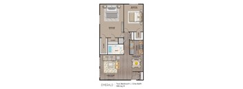 a floor plan of two bedroom one bath with a bathroom and a living room