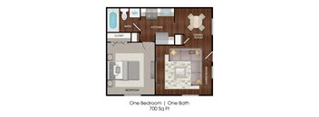 a floor plan of one bedroom one bathroom and a living room