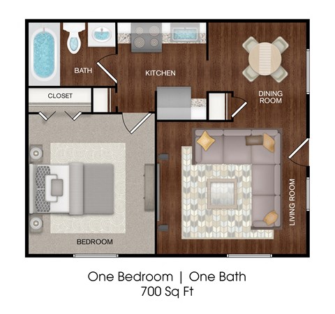 a floor plan of one bedroom one bathroom and a living room