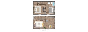 two floor plans of two bedrooms one bath and a living room