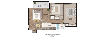 a floor plan with two bedrooms and one bath