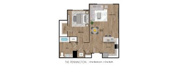 The pennington one bedroom one bath floor plan at MLK Apartments, Connecticut, 06106