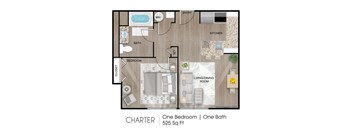 1 Bedroom 1 Bathroom Floor Plan at The Camelot, West Hartford  