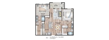1,014 Square Foot 2 Bedroom Apartment Floor Plan
