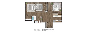 Two Bedroom One Bathroom Floorplan at Hudson Heights Apartments, Mechanicville, NY