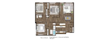 3 Bedroom 1.5 Bathroom Floorplan at Hudson Heights Apartments, Mechanicville, New York