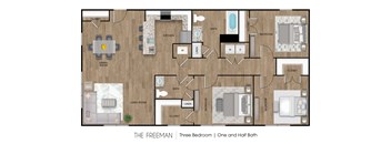 The freeman three bedroom floor plan layout at MLK Apartments, Hartford