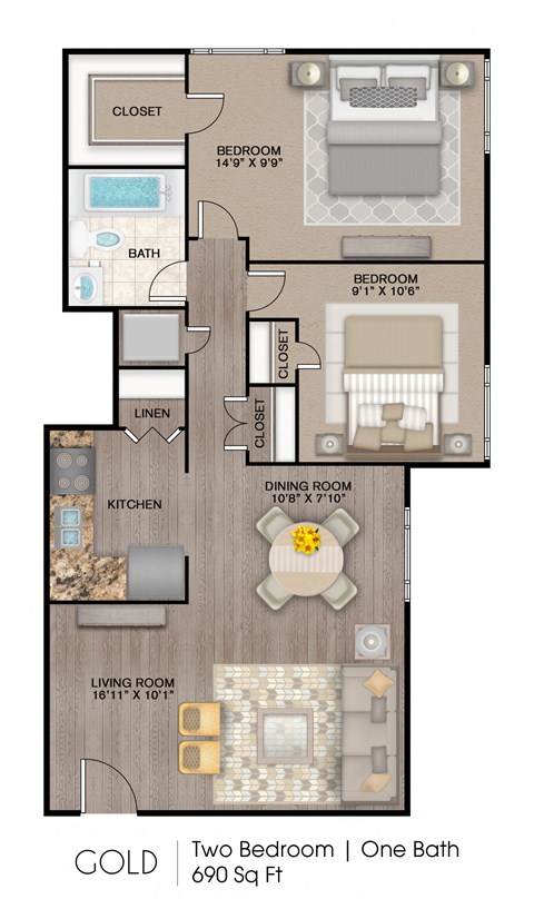 a floor plan of a home with two bedrooms and a bathroom