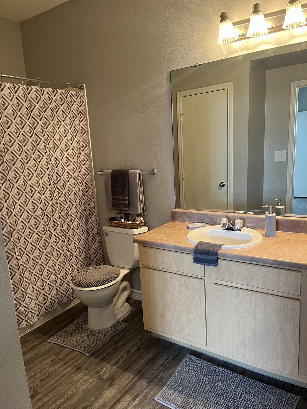 a bathroom with a toilet and a shower and a sink