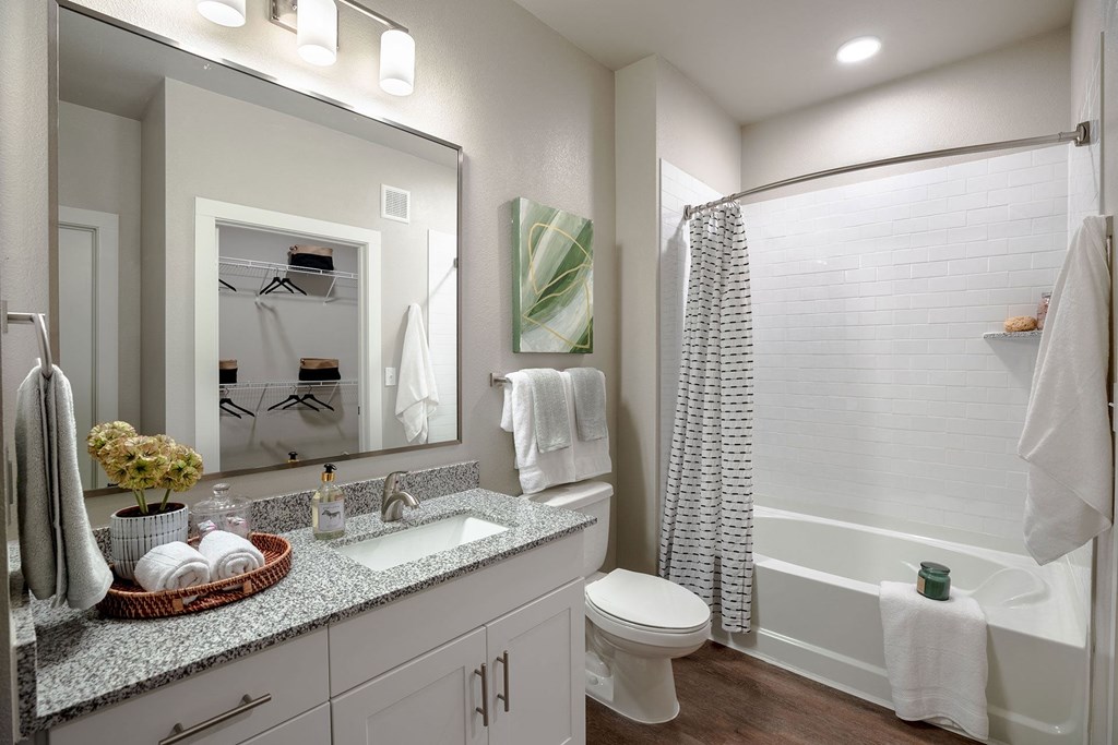 luxury bathroom at 55 Fifty at Northwest Crossing, Houston, 77092