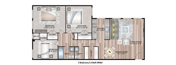a floor plan of a 3 bedroom 3 bath apartment